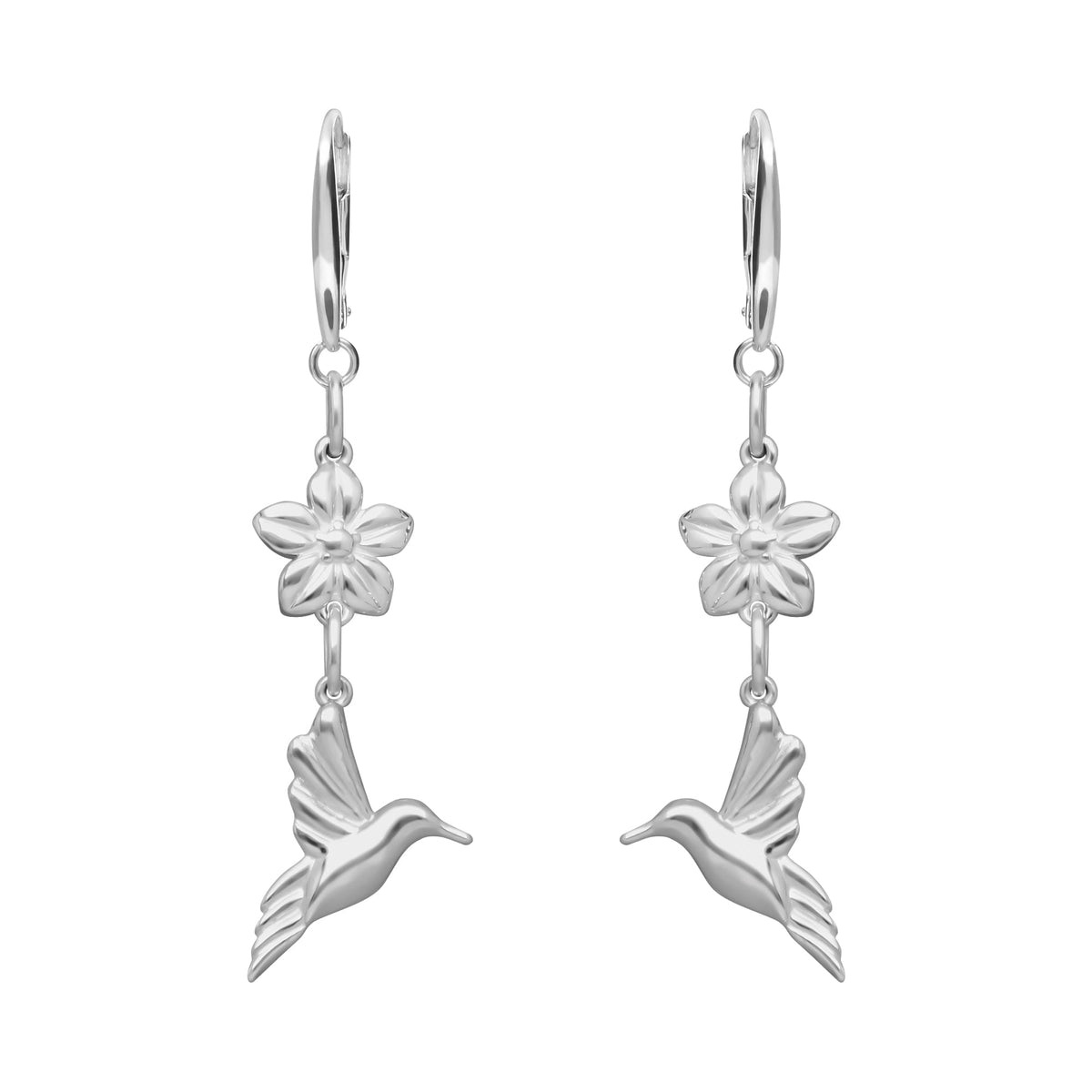 Earrings 925 Silver Women Mensaje Amor Dobles Flower Hummingbird
