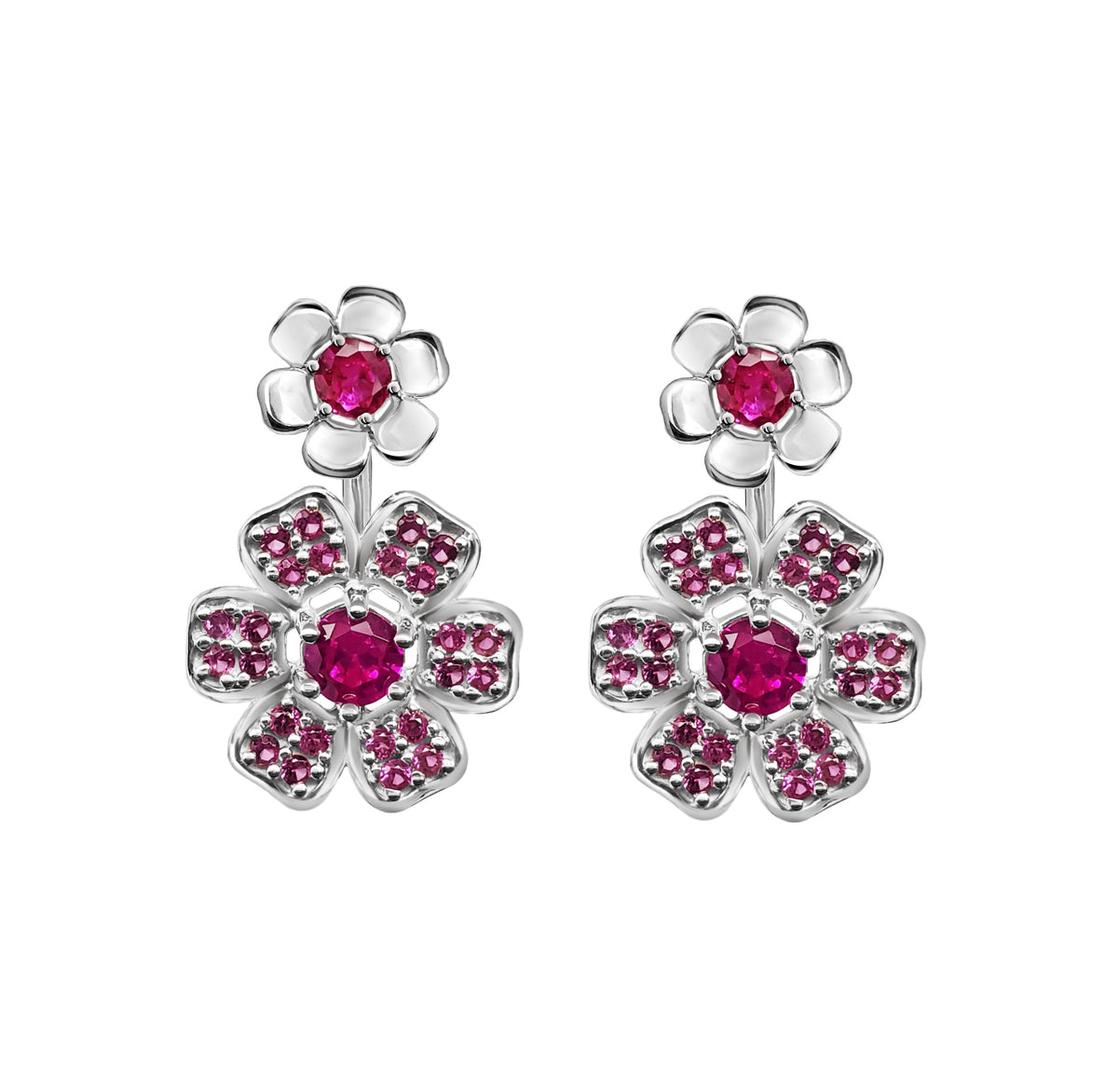 Earrings 925 Silver Women Florecer Flower Pink Crystals Anamora by Tanya Moss