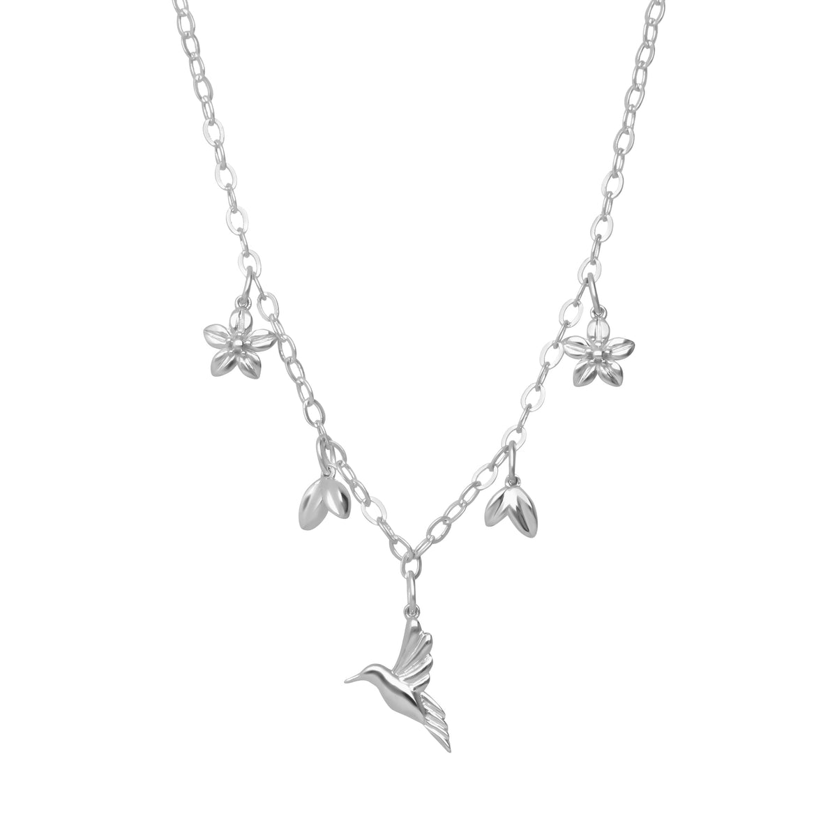 Necklace 925 Silver Women Mensaje Amor Charms Flower Leaves Hummingbirdes