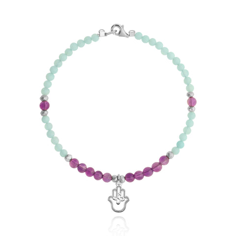 Bracelet 925 Silver Women Carisma Hand / Amazonite / Amethyst