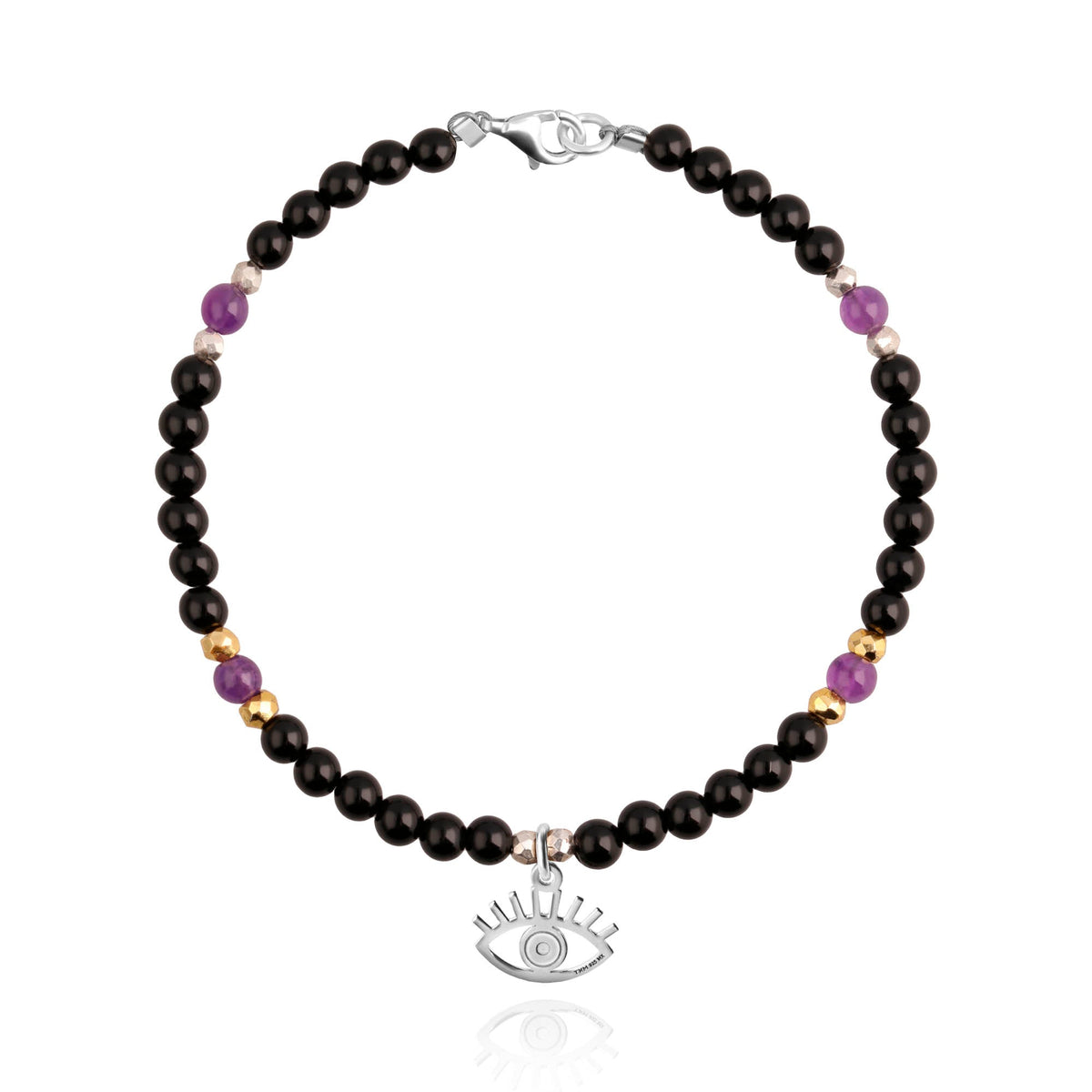 Bracelet 925 Silver Women Carisma Eye / Amethyst / Black Espinel