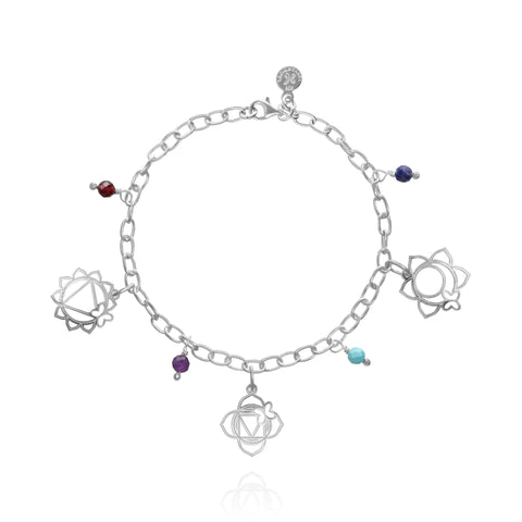 Bracelet 925 Silver Women Chakras 3 Charms / 4 Piedras