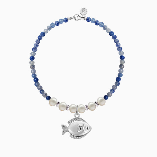 Bracelet 925 Silver Women Arrecife Fish Sodalite / Pearls