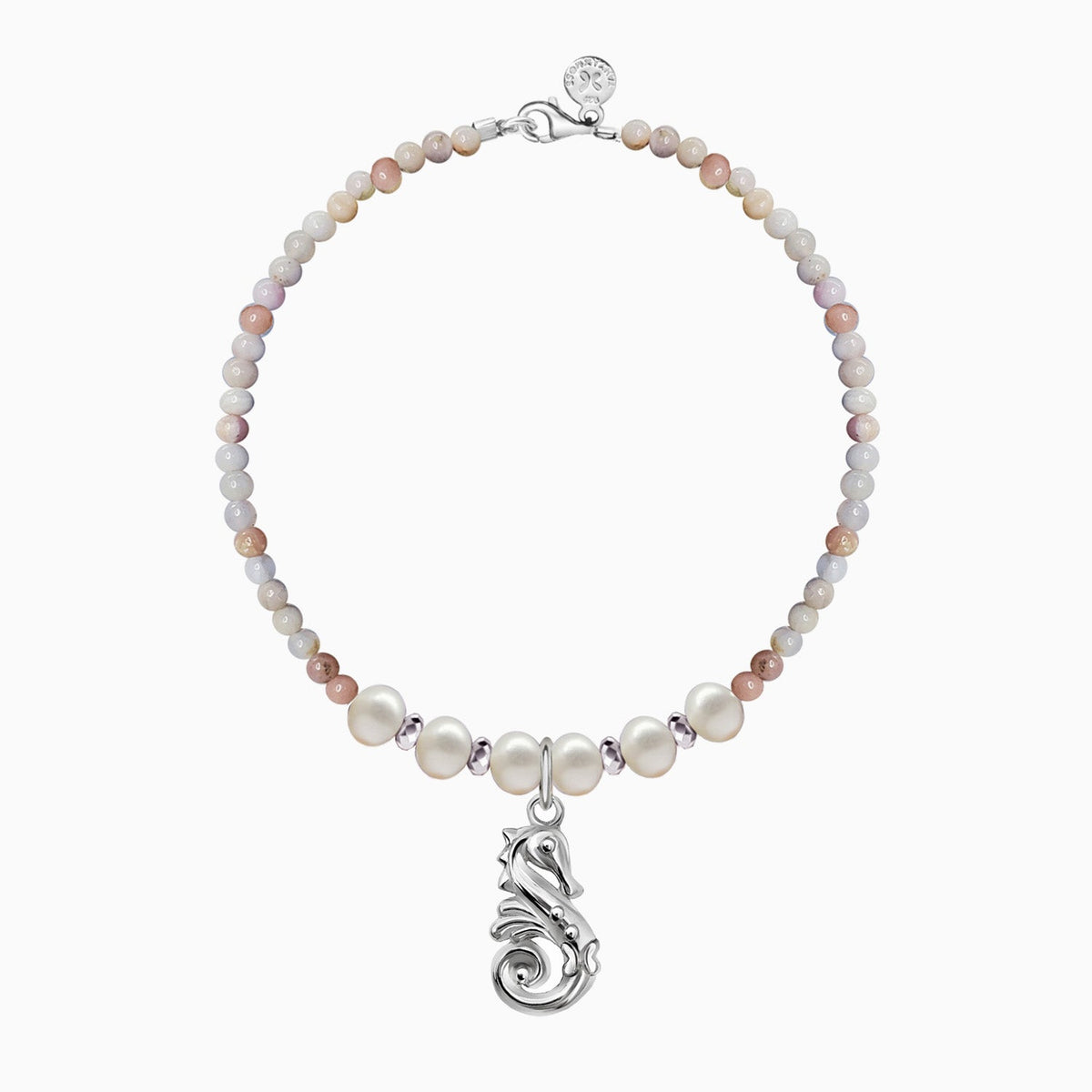 Bracelet 925 Silver Women Arrecife Sea Horse Opalo Pink / Pearls