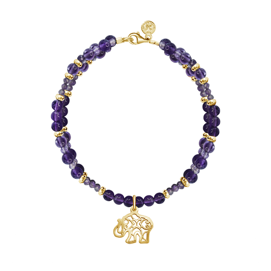 Bracelet 925 Silver Women Zen Elephant Amethyst