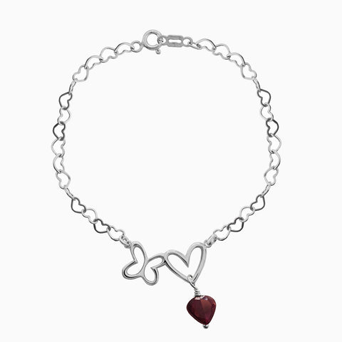 Bracelet 925 Silver Women Amoret Butterfly Heart Garnet