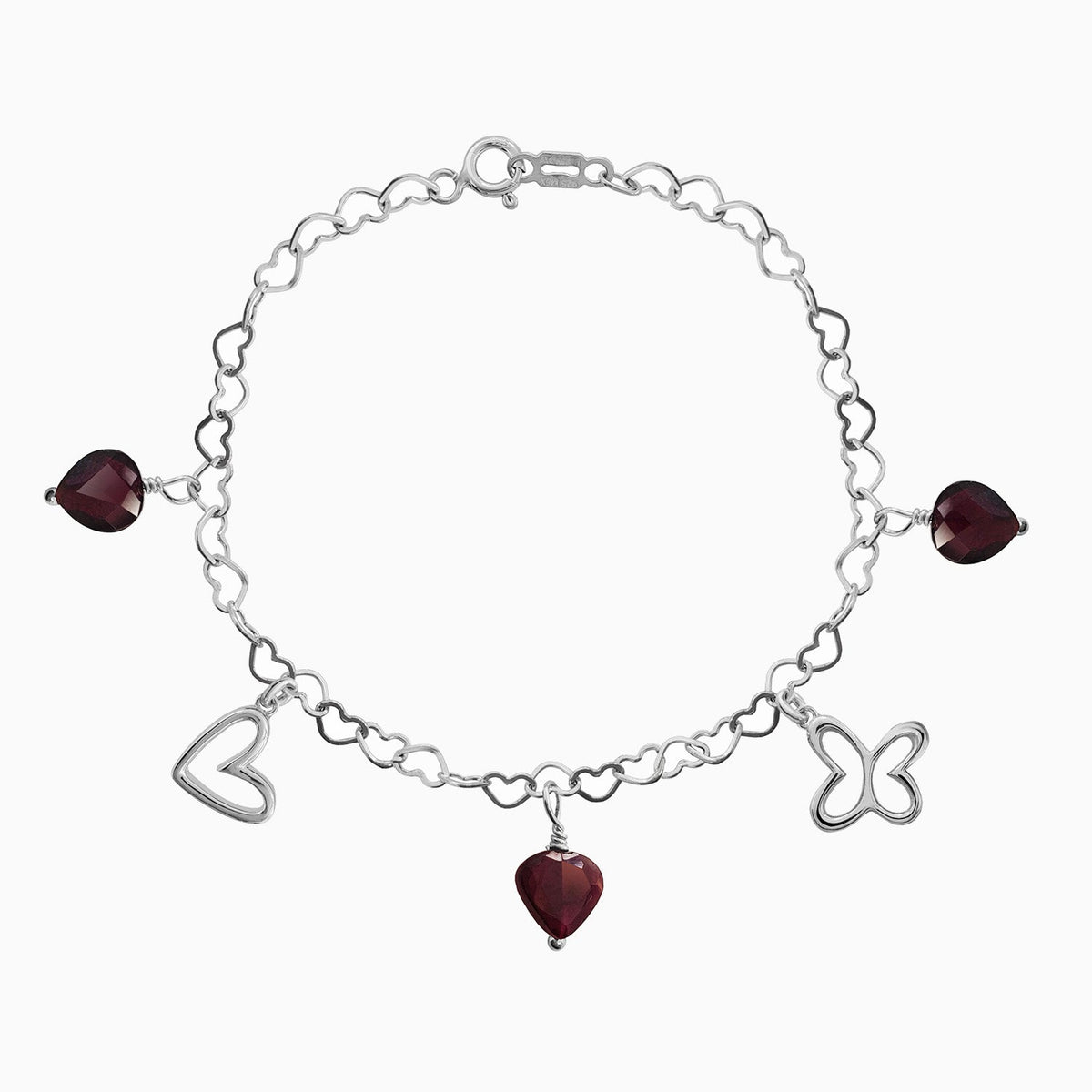 Bracelet 925 Silver Women Amoret Butterfly Heart Garnet