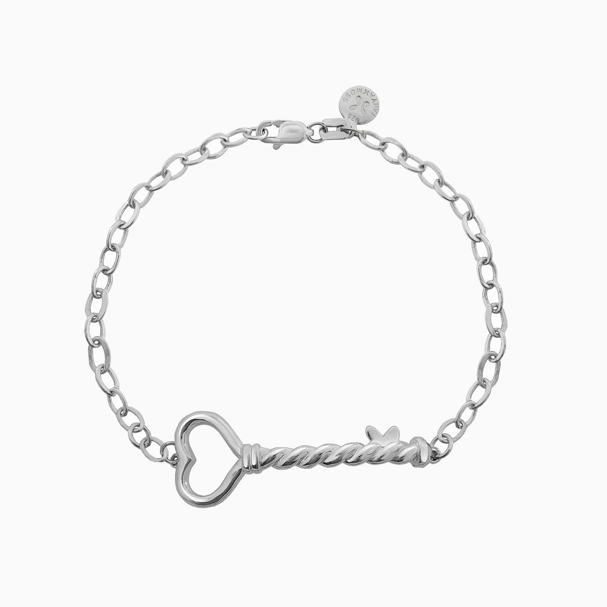 Bracelet 925 Silver Women Única Keys Heart