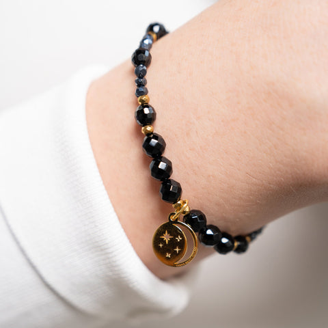 Bracelet 925 Silver Women Magia Luna Cosmos Agata Negra Dorado