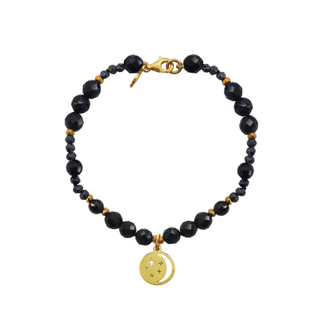 Bracelet 925 Silver Women Magia Luna Cosmos Agata Negra Dorado