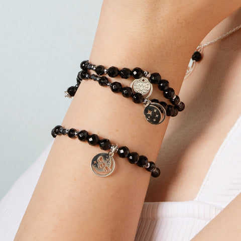 Bracelet 925 Silver Women Magia Luna Cosmos Agata Negra