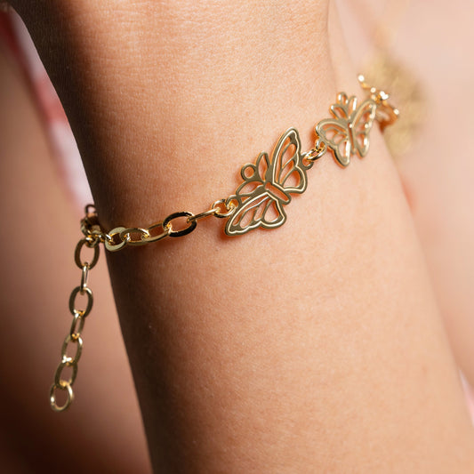 Bracelet 925 Silver Women Encanto 3 Butterflies Gold