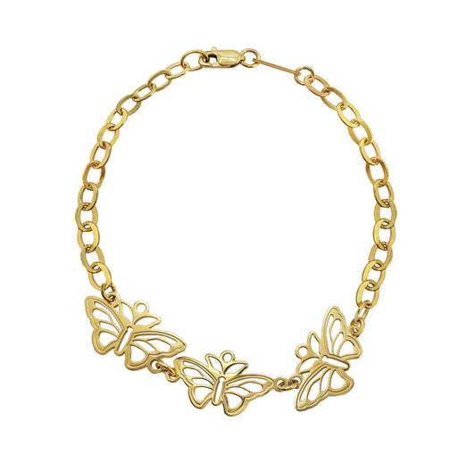 Bracelet 925 Silver Women Encanto 3 Butterflies Gold