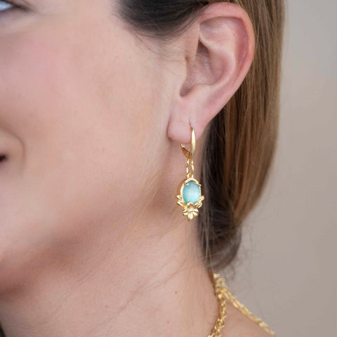 Earrings 925 Silver Women Mensaje Amor Flower Leaves Madreperla Verde Gold