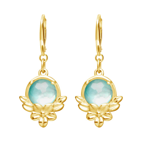 Earrings 925 Silver Women Mensaje Amor Flower Leaves Madreperla Verde Gold