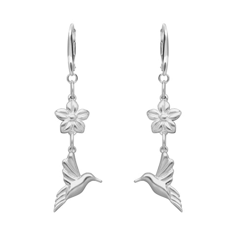 Earrings 925 Silver Women Mensaje Amor Dobles Flower Hummingbird