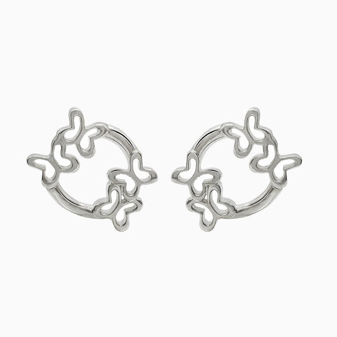 Studs 925 Silver Women Única Keys Butterflys