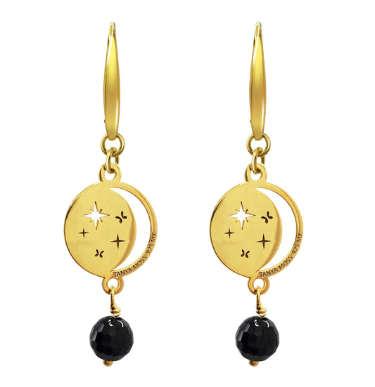 Earrings 925 Silver Women Magia Luna Cosmos Agata Negra Dorado