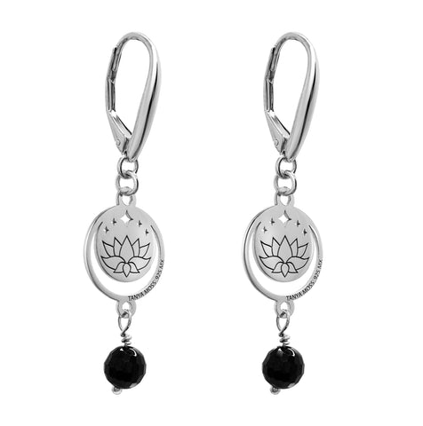 Earrings 925 Silver Women Magia Luna Loto Agata Negra