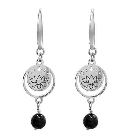 Earrings 925 Silver Women Magia Luna Loto Agata Negra
