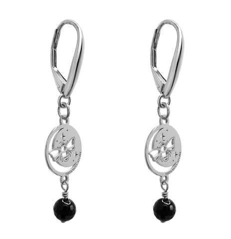 Earrings 925 Silver Women Magia Luna Prosperidad Agata Negra
