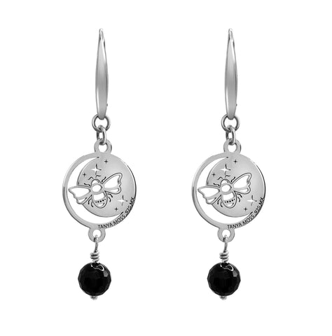 Earrings 925 Silver Women Magia Luna Prosperidad Agata Negra