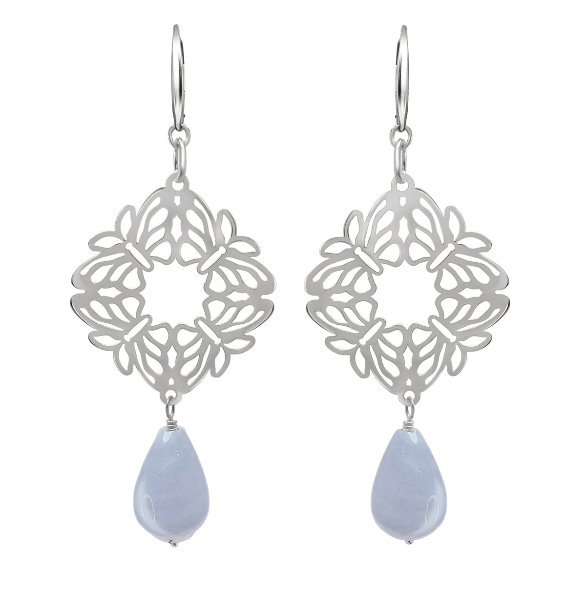 Earrings 925 Silver Women Encanto 4 Butterflies Blue Agate