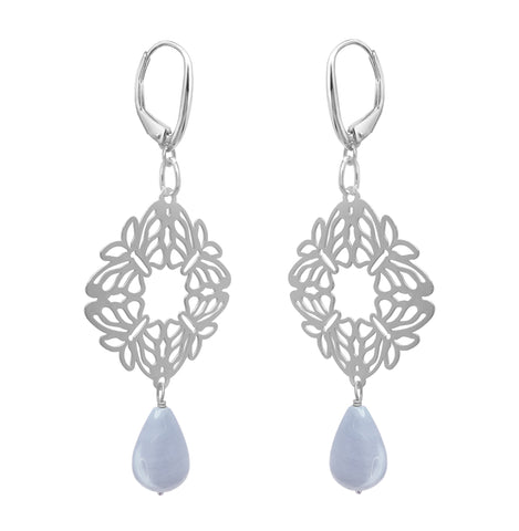 Earrings 925 Silver Women Encanto 4 Butterflies Blue Agate