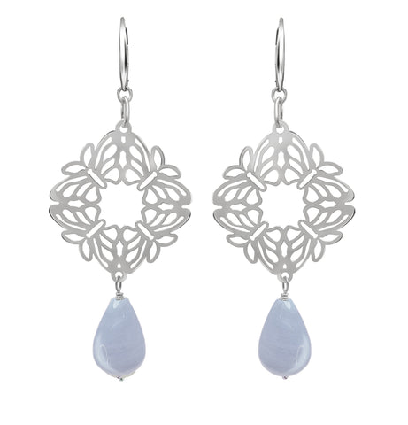 Earrings 925 Silver Women Encanto 4 Butterflies Blue Agate