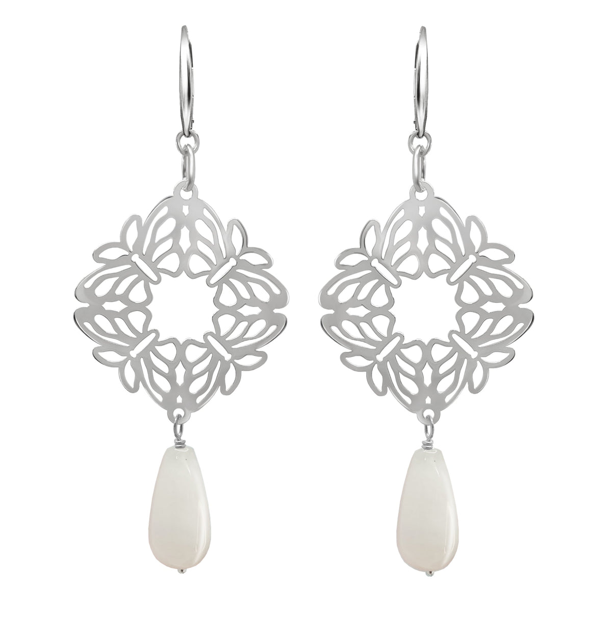 Earrings 925 Silver Women Encanto 4 Butterflies Pink Opal