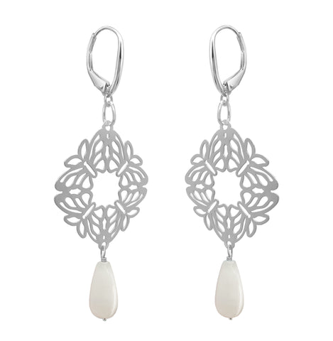 Earrings 925 Silver Women Encanto 4 Butterflies Pink Opal