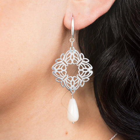 Earrings 925 Silver Women Encanto 4 Butterflies Pink Opal