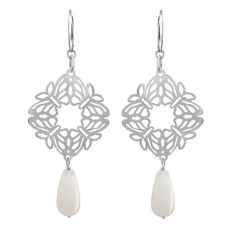 Earrings 925 Silver Women Encanto 4 Butterflies Pink Opal