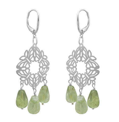 Earrings 925 Silver Women Encanto 4 Butterflies 3 Prehnite Bead