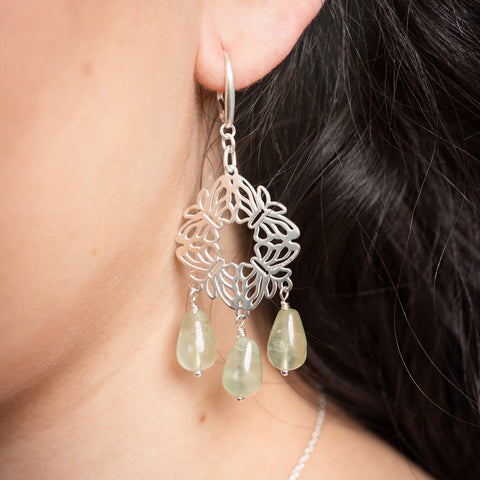 Earrings 925 Silver Women Encanto 4 Butterflies 3 Prehnite Bead