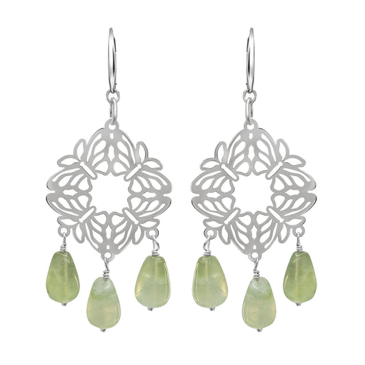 Earrings 925 Silver Women Encanto 4 Butterflies 3 Prehnite Bead