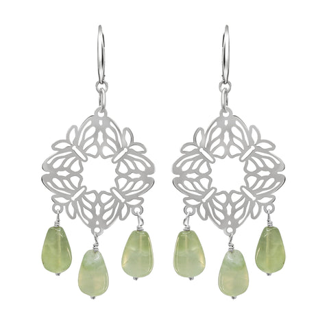 Earrings 925 Silver Women Encanto 4 Butterflies 3 Prehnite Bead