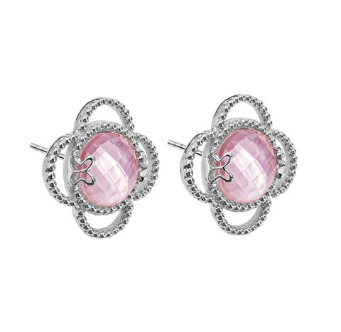 Studs 925 Silver Women Rose Mop Cristal