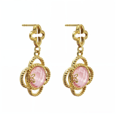 Earrings 925 Silver Women Rose Mariposa Mop Cristal Dorados