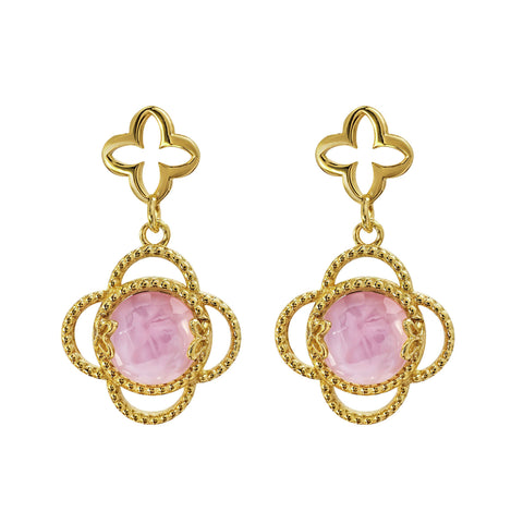 Earrings 925 Silver Women Rose Mariposa Mop Cristal Dorados