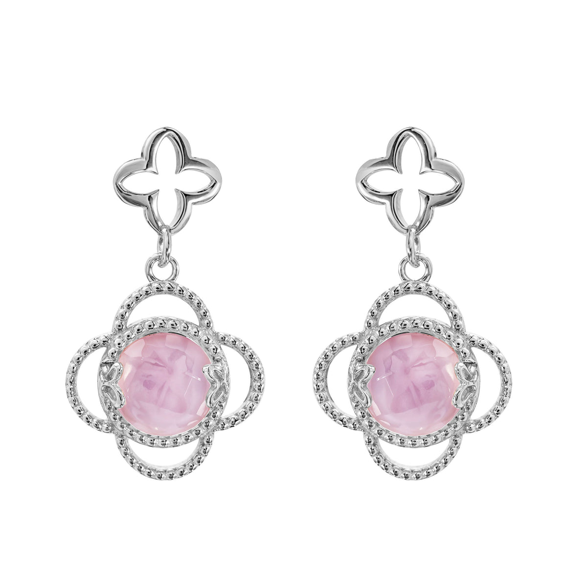 Earrings 925 Silver Women Rose Mariposa Mop Cristal