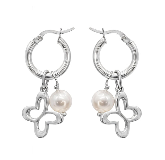 Arracadas Mujer Plata 925 Esenciales Mariposa Perlas
