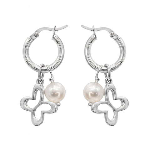Arracadas Mujer Plata 925 Esenciales Mariposa Perlas