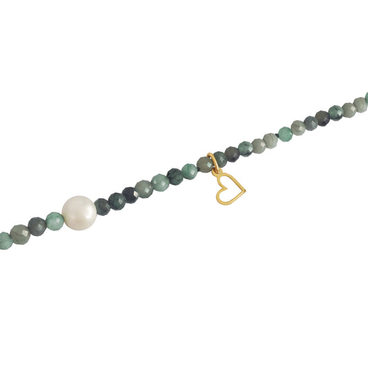 Pulsera Mujer Oro 14K Oro Finito Corazon Esmeralda / Perla