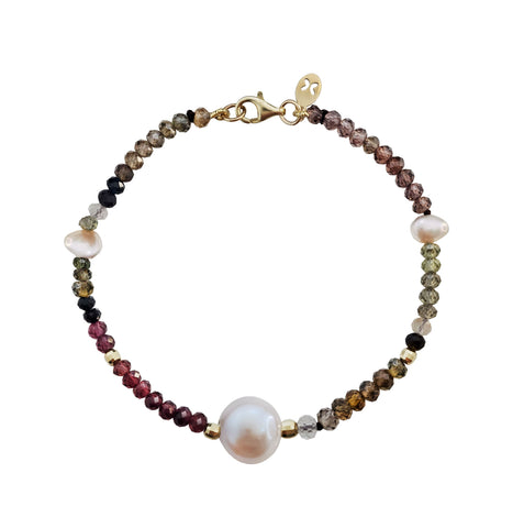 Pulsera Mujer Oro 14K Oro Finito Zafiro Tundra Perlas