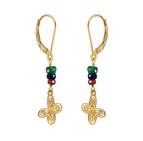 Earrings Mujer Oro 14K Oro Aurora Mariposa Piedras Esmeralda / Zafiro / Rubi