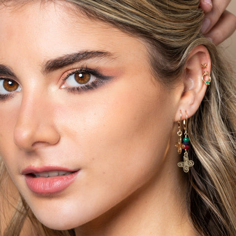 Earrings Mujer Oro 14K Oro Aurora Mariposa Piedras Esmeralda / Zafiro / Rubi