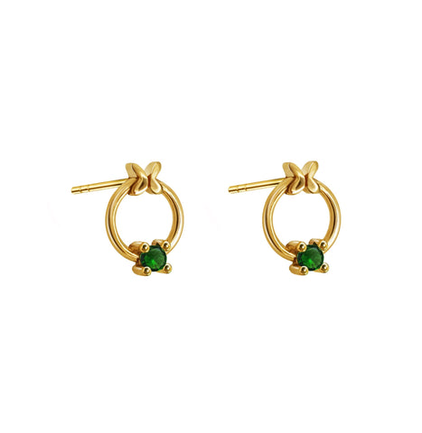 Broqueles Mujer Oro 14K Oro Mariposa Aro Esmeralda