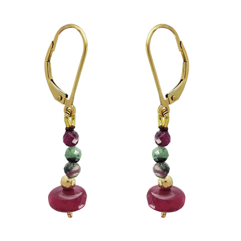 Earrings Mujer Oro 14K Oro Rubi Zoisite