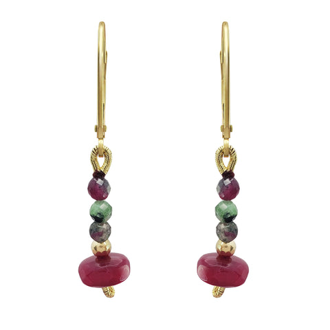 Earrings Mujer Oro 14K Oro Rubi Zoisite